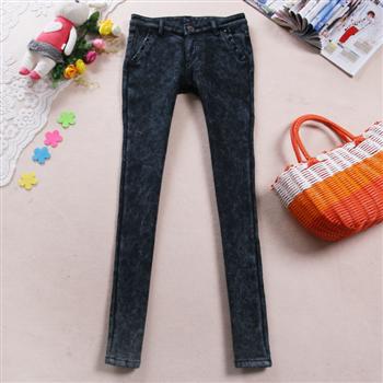 Thickening plus velvet jeans female pencil pants rhinestones pocket warm boots trousers