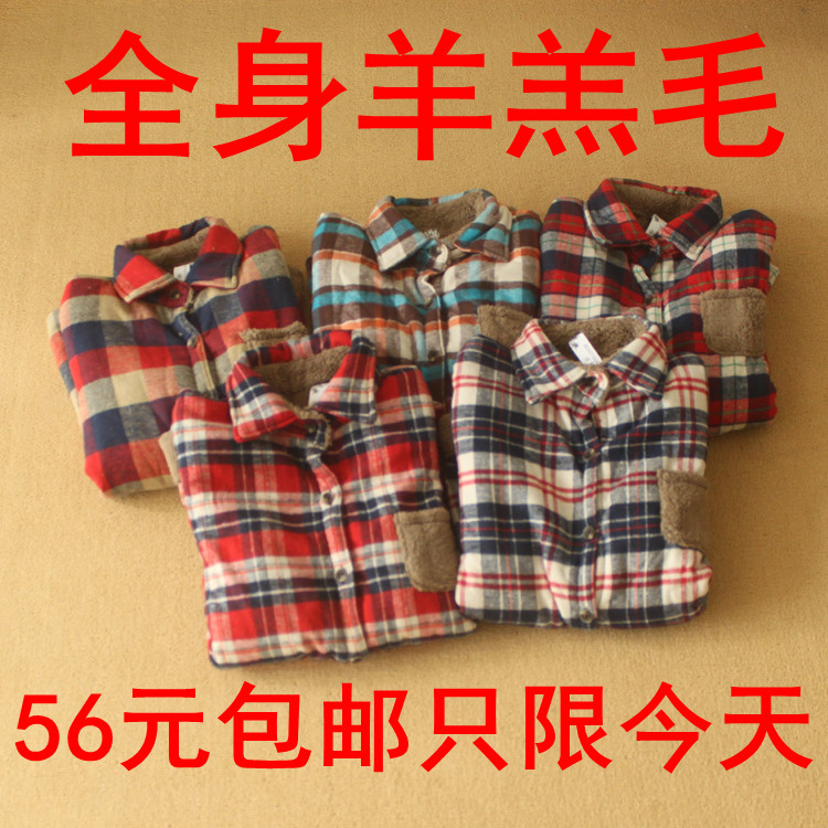 Thickening plus velvet plaid shirt long-sleeve sanded berber fleece thermal plaid shirt female outerwear female