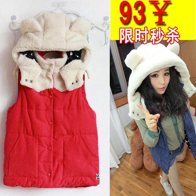 Thickening thermal 2012 autumn and winter heavly cat ears berber fleece velvet hooded bread vest cotton-padded coat vest