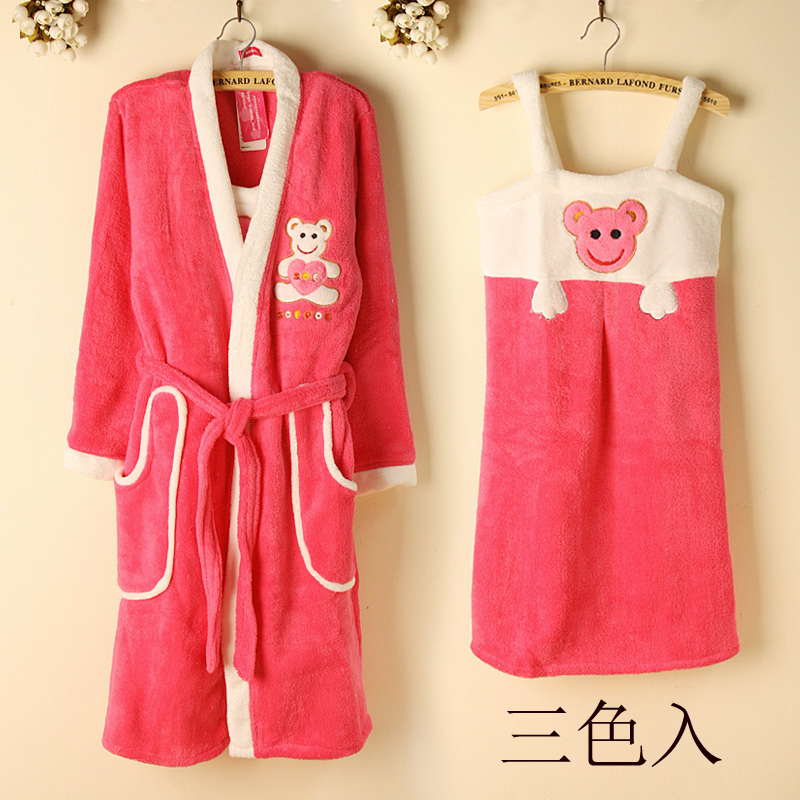 Thickening thermal suspender skirt robe twinset quality coral fleece sleepwear female bathrobe lounge