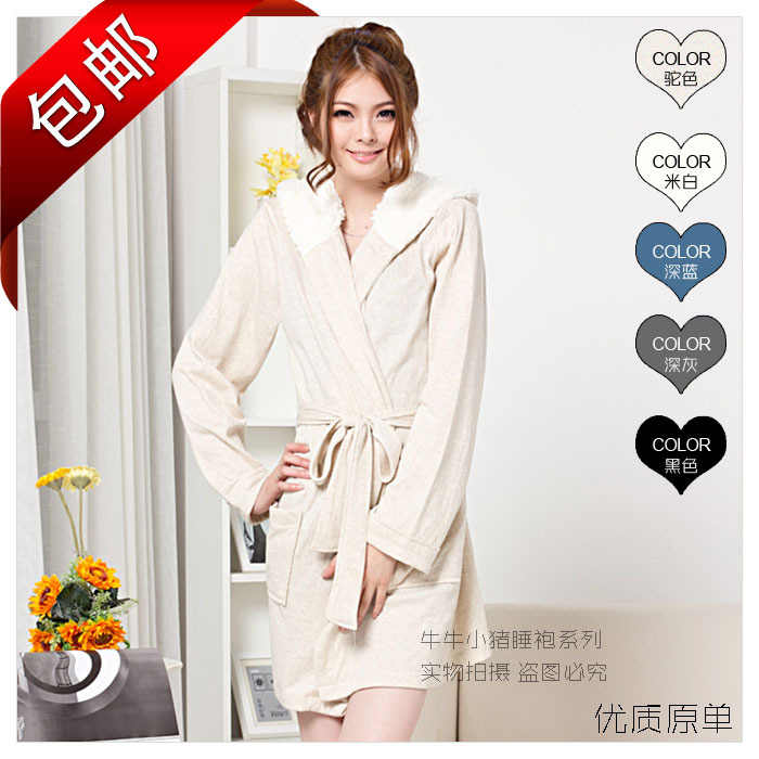 Thin 100% cotton super soft hooded women bathrobes robe lounge spring and summer