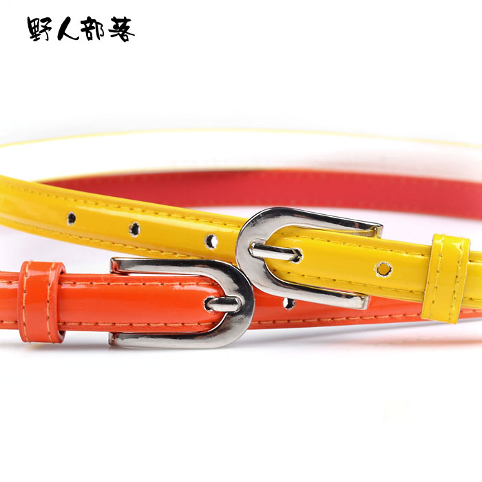 Thin belt candy color women's fashion all-match strap japanned leather sweet ol pin buckle