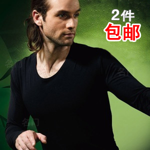 Thin male modal 100% cotton long johns sweater shirt top basic underwear t-shirt slim tight