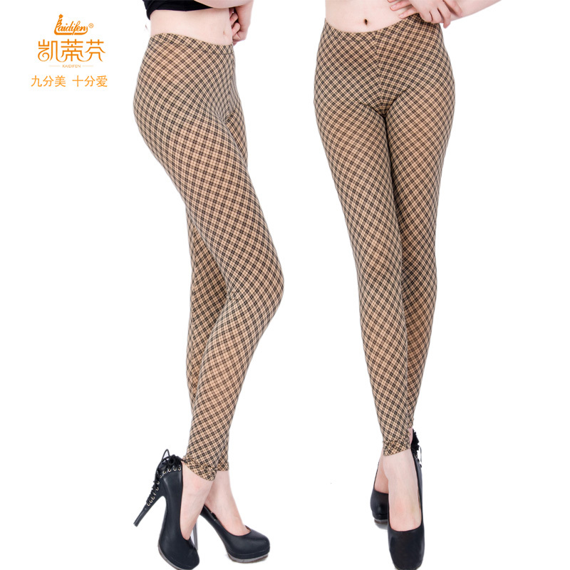 Thin nylon plaid compound a piece trousers moisture wicking thermal legging pants