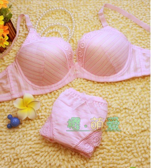 Thin paragraph new C cup two rows shuangkou BoMo cup lace round-up bra underwear suits