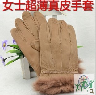 Thin sheepskin genuine leather gloves black women's cotton velvet motorcycle leather gloves fur winter