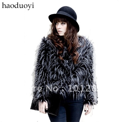 Three-color peacock wool fur coat long-sleeve fur 5 full