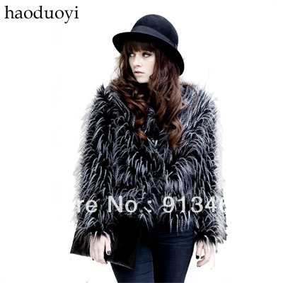 Three-color peacock wool fur coat long-sleeve fur 6 full