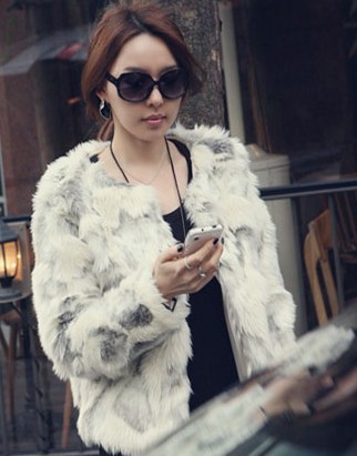 Three-color wool cape hare wool faux white grey outerwear short design faux fur coat