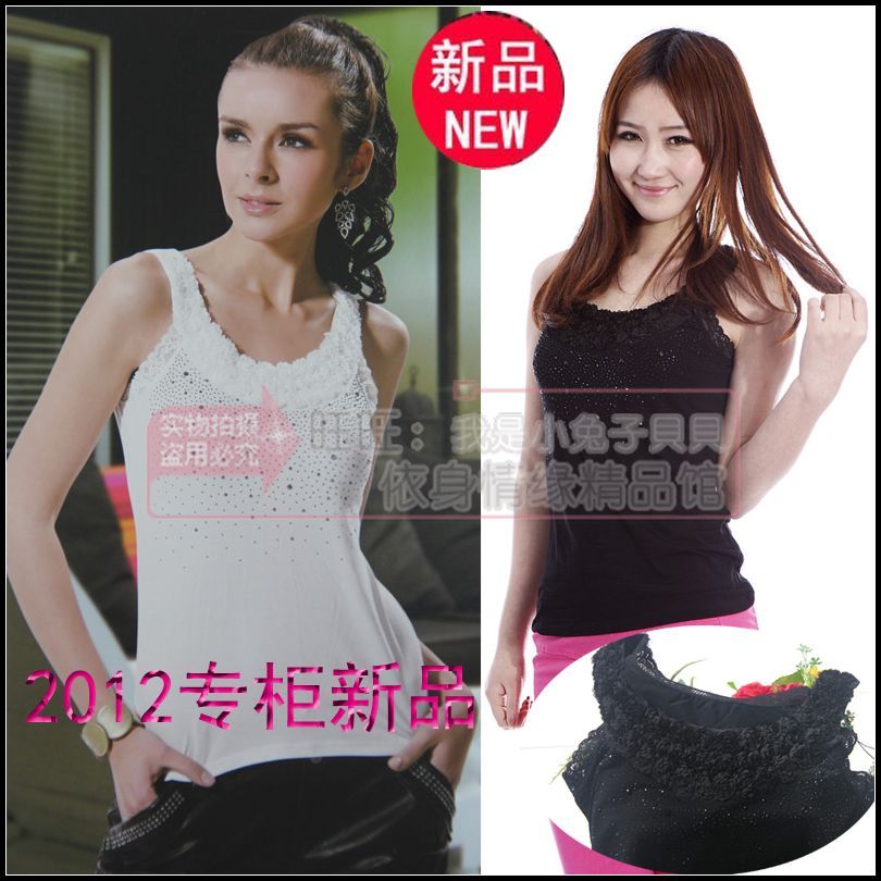 Three-dimensional crochet mantianxing rhinestone modal plus size spaghetti strap vest mm lace spaghetti strap vest