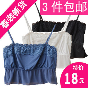 Three-dimensional cut milk, silk lace gauze half-length vest tube top tube top short spaghetti strap 3