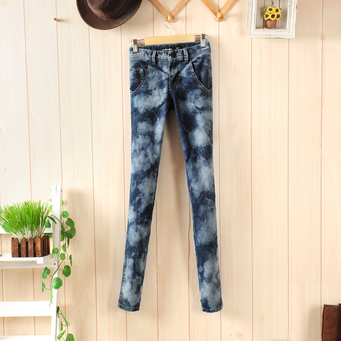 Tie-dyeing slim skinny pants jeans trousers pencil pants autumn pants women's bk4011