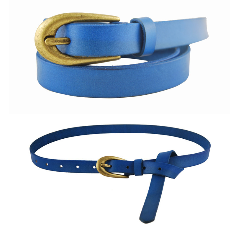 Tieclasps thin belt women's candy color 2012 AMIO genuine leather fashion all-match vintage blue 5801 Free Shipping