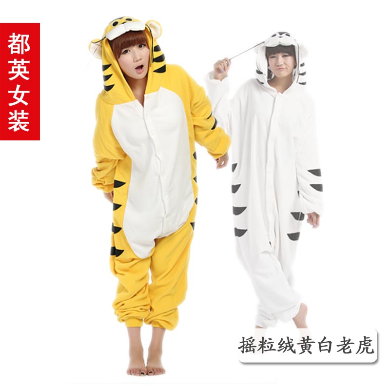 Tiger polar fleece fabric cartoon one piece sleepwear stitch lovers animal sleepwear lounge