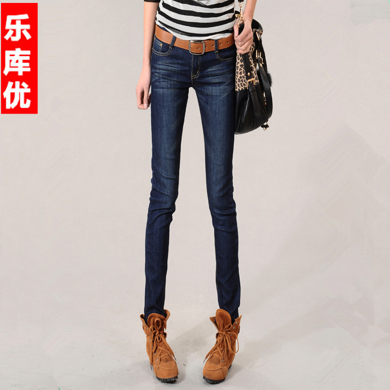 Tight wearing white dark color pencil jeans female trousers 2012