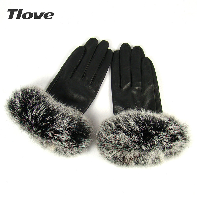 Tlove sheepskin gloves female winter women's rabbit fur genuine leather