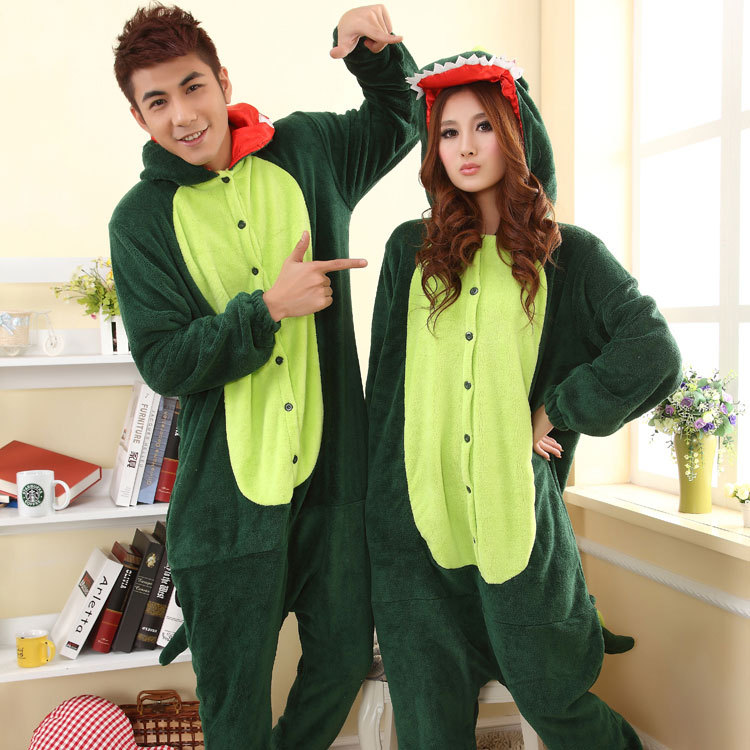 Toileting, autumn and winter thickened coral fleece the dinosaurs warm pajamas animal cartoon Siamese clothes at home