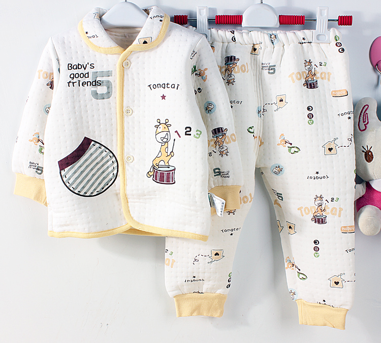 TONGTAI 12 1402 male girls clothing baby thickening turn-down collar set baby thermal underwear set autumn and winter