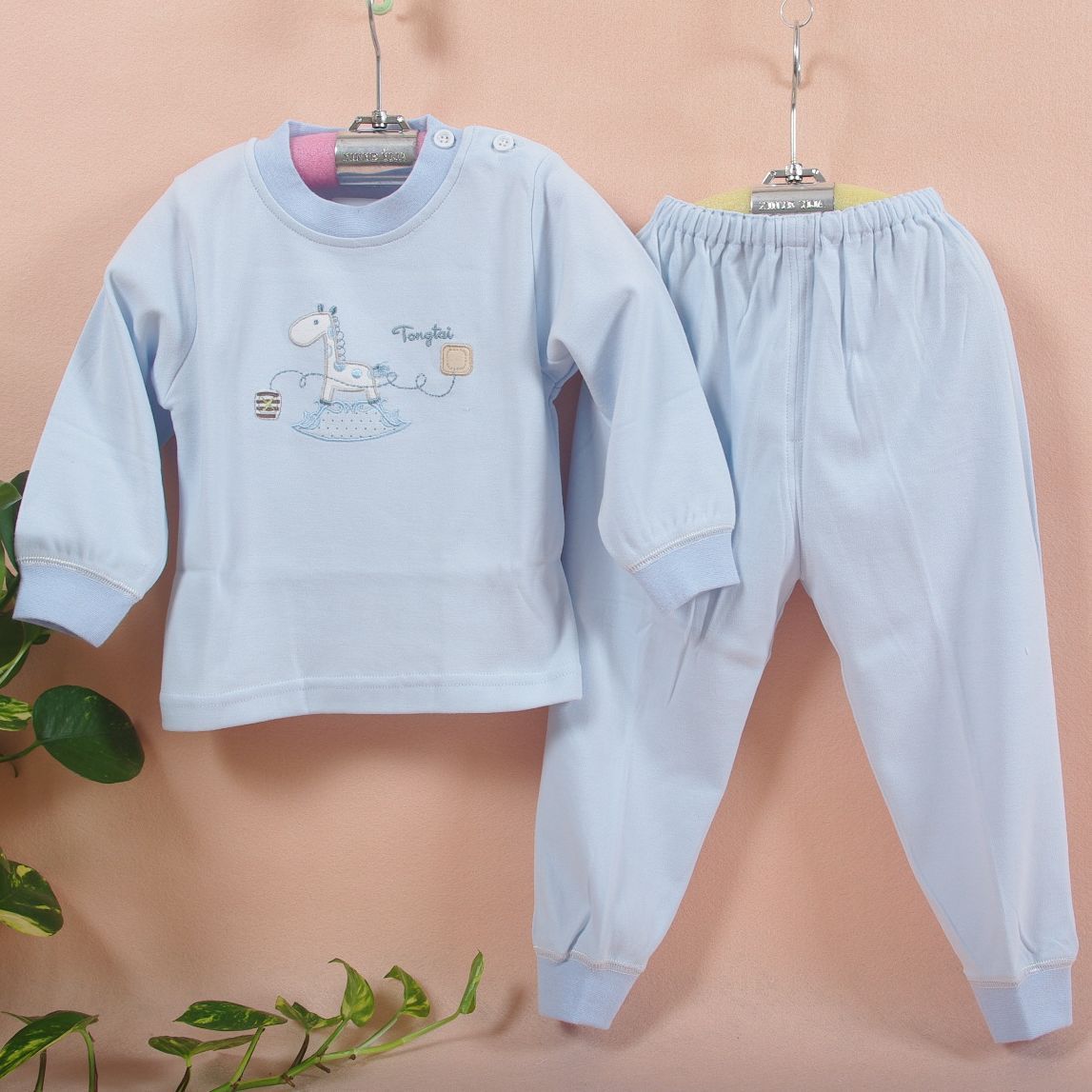 TONGTAI 1282 a20 buckle child underwear set 100% cotton baby underwear baby long johns long johns set basic