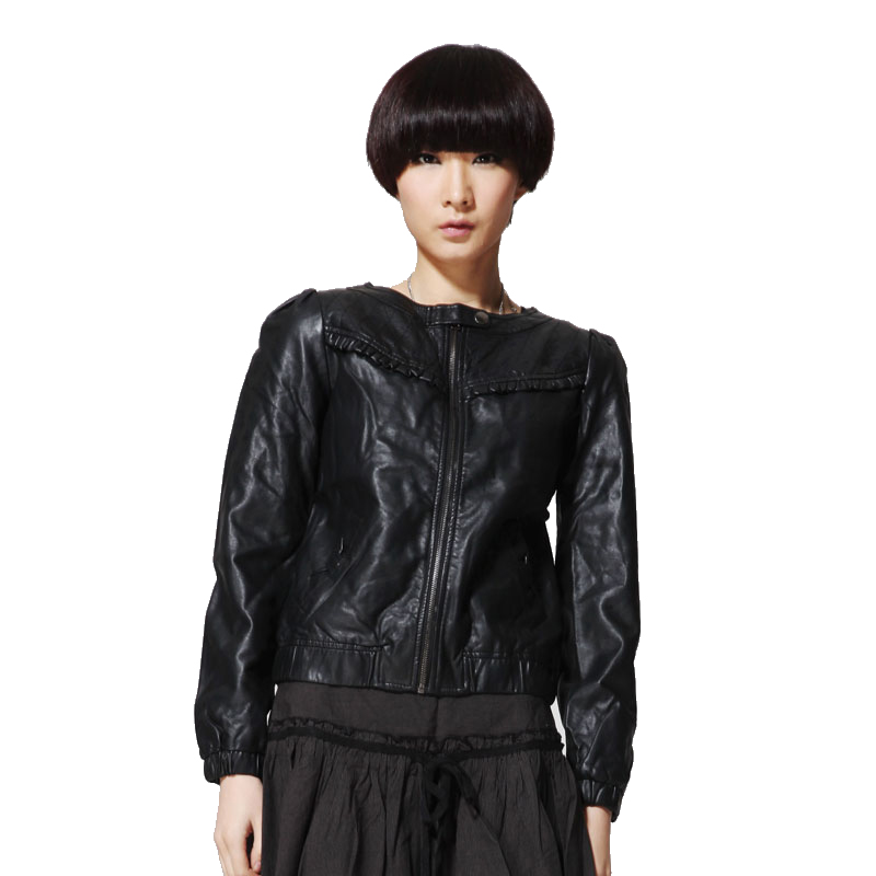 TONLION female 2013 classic design o-neck short handsome female leather clothing motorcycle outerwear