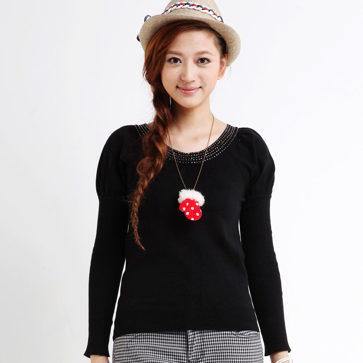 TONLION female beading big o-neck sweater plain c537 139