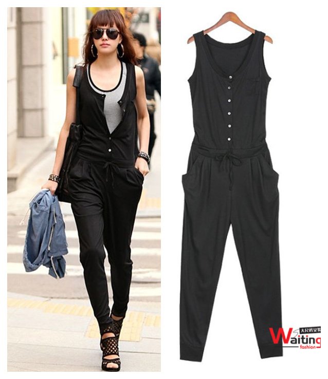 Top Fashion Plus Size Black Color Sleeveless Cotton One-piece Rompers Jumpsuit Dresses Size XL XXL XXXL Free Shipping