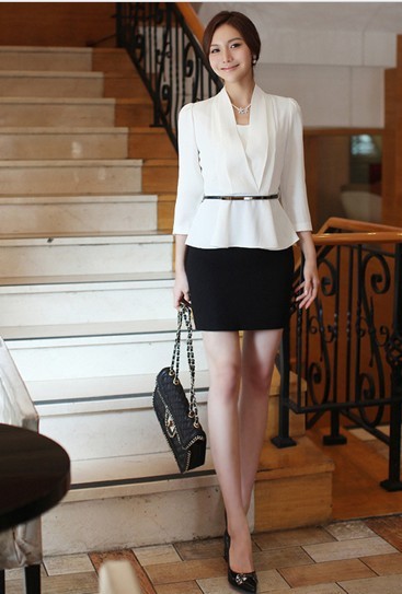 Top fashion  White-collar dress  suit  imitate-two-piece suit occupation dress nine quarter sleeve dress free shipping