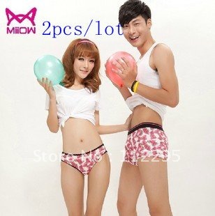 Top Gift Freeshipping 2pcs/lot MAOREN underwear watermelon lovers panties 100% cotton male female trigonometric sexy panties