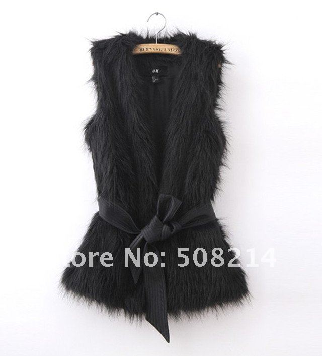 Top grade Brand HM New Women's Sleeveless Faux Fur Waistcoat Lady V-neck long sweater coat