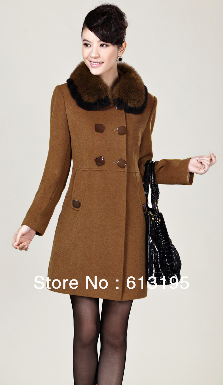 Top-grade fox's cashmere overcoat of fur collar of America and Europe  woolen coat of large code  /ydx143