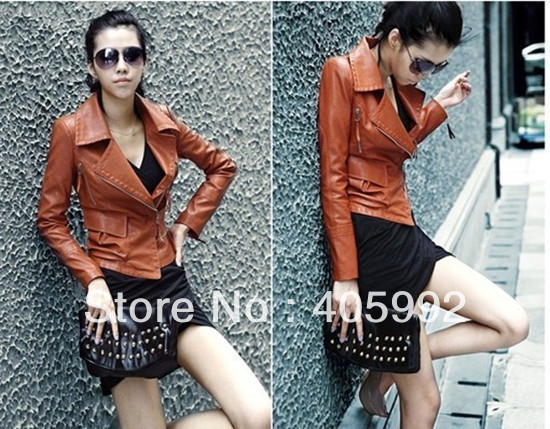 Top grade new arrival OL fashion jacket in 3 sizes,high quality of faux leather jacket 2 colors,Turn-down collar,fashion,classic