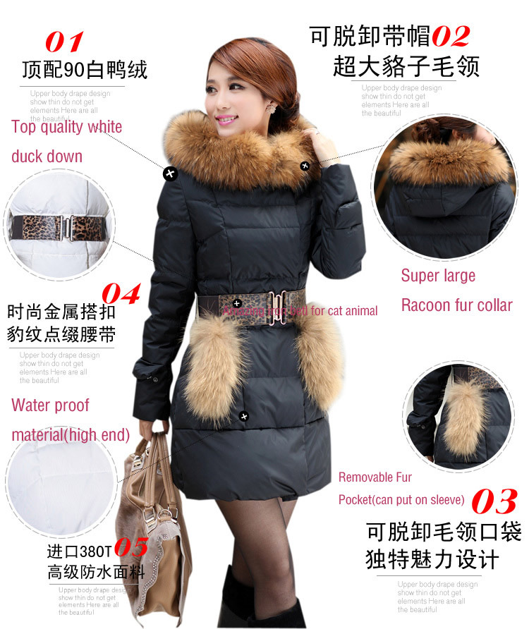 Top quality down coat,large racoon fur collar,slim medium-long women's jacket,lady fashion coat,lady winter coat,fashion wear