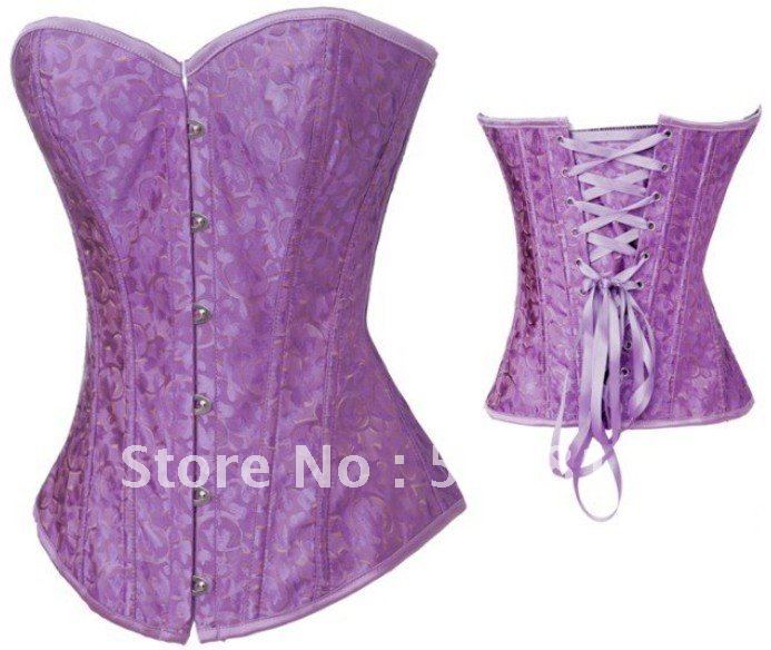 TOP quality Sexy overbust bustier shaper Ladies strapless brocade corset lingeries violet purple Free ship MZ2216