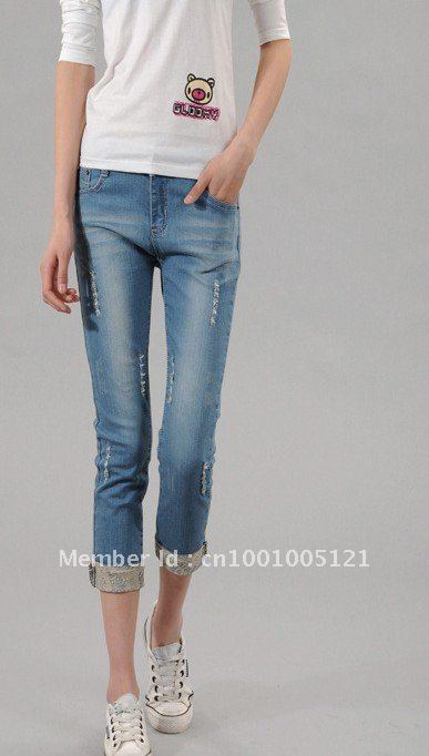 top quliaty 10pcs New torn wash water seven points jeans feet pants 036 ,free shipping by DHL