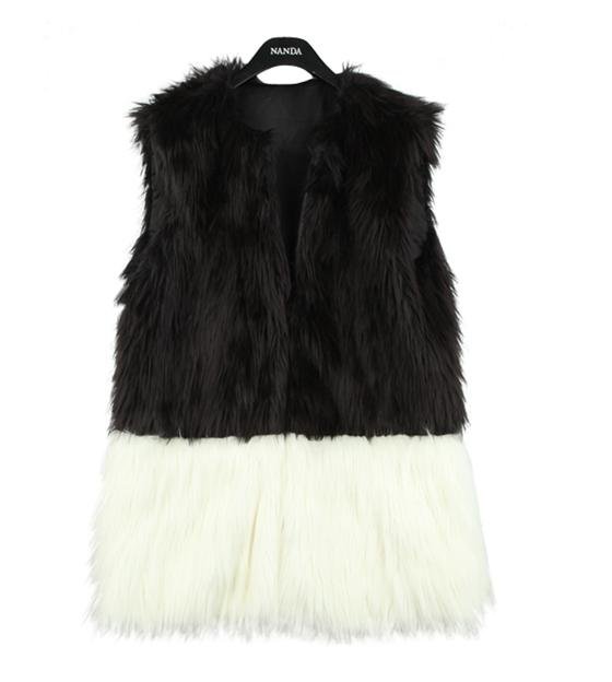 Top Sale Newly Designed O-neck Sleeveless Long Style Black and White Warm Fashion Fur Vest For Women