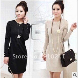 Top Sale [ Wholesale & Retail ] Fashion Black Beige Color Career Lady Winter Dress Women's Dress