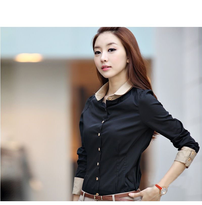 Top Selling 2013 new Fashion Women Cotton Shirts with Tie Formal Blouse Long Sleeve Plus Size Free Shipping