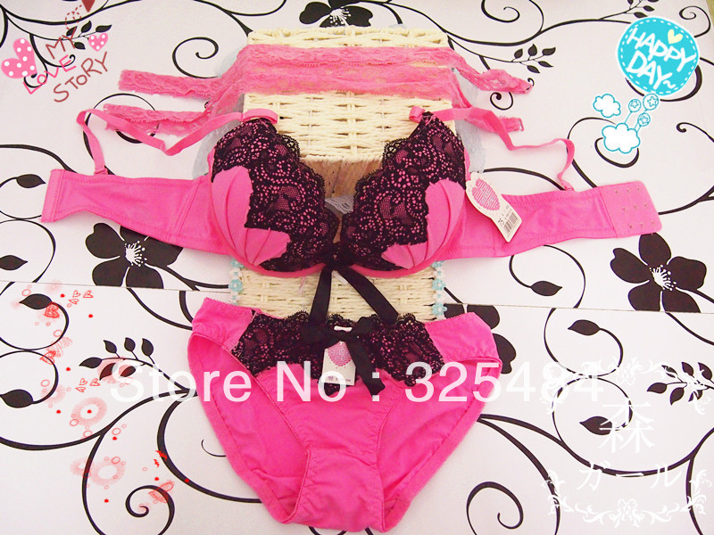 Top Selling! new arrival rose red lace sexy thickening v push up bra women's underwear bra set