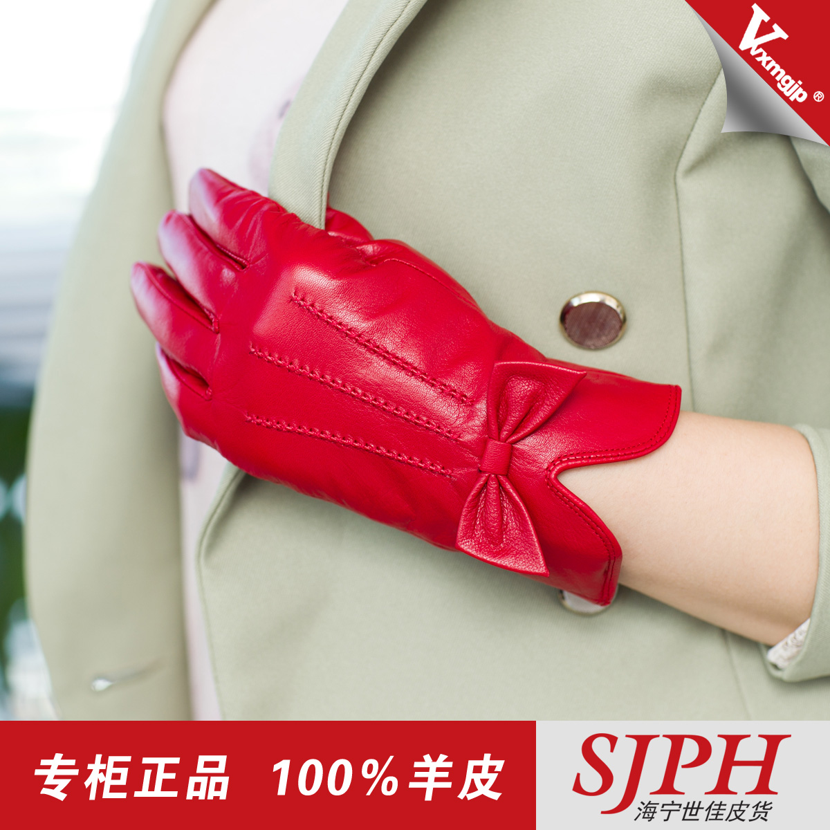 Top suede gloves genuine leather gloves women's winter fashion bow sheepskin gloves