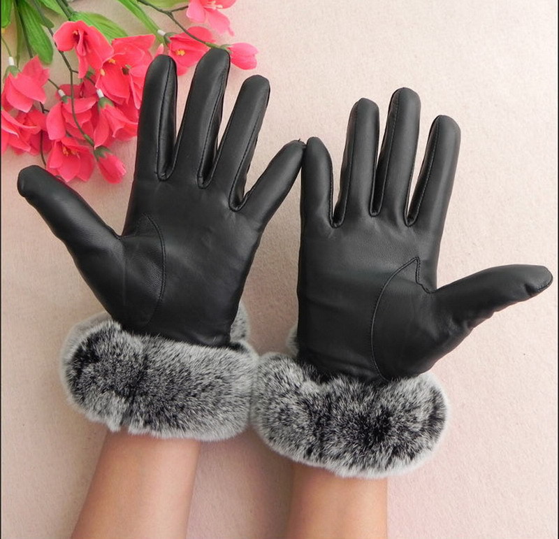 Topsale  2012 Fashion Genuine Rex Rabbit Fur with Leather Glove /Sheep Skin with  Rabit Fur/Retail  Free Shipping