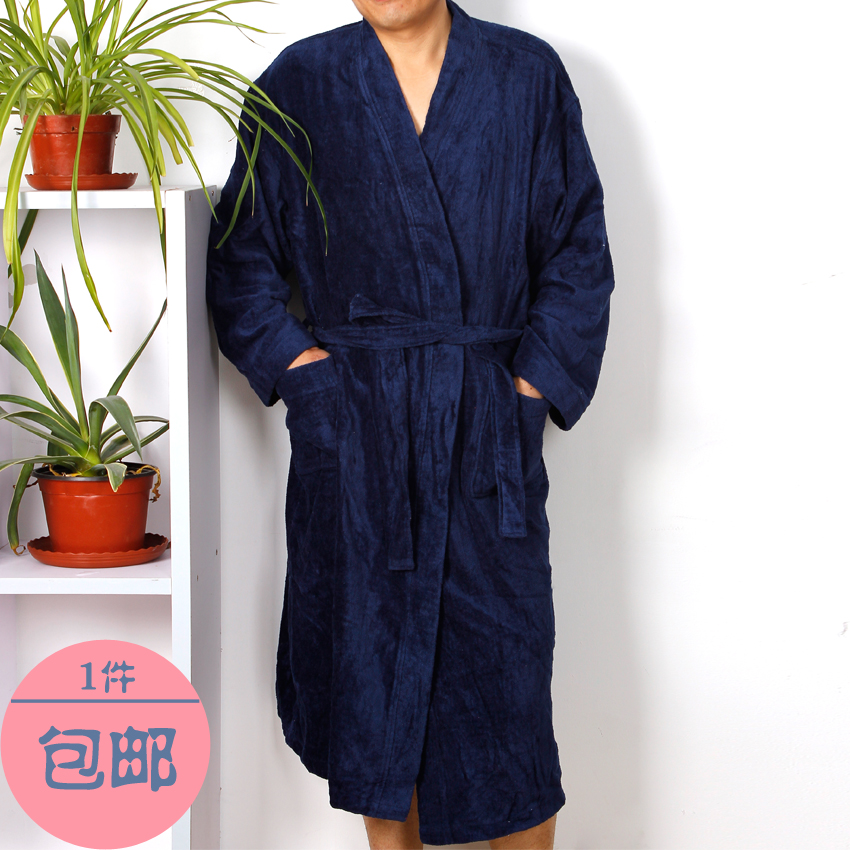 Towel cloth 100% cotton loop pile lacing long design male lounge robe sleepwear bathrobes