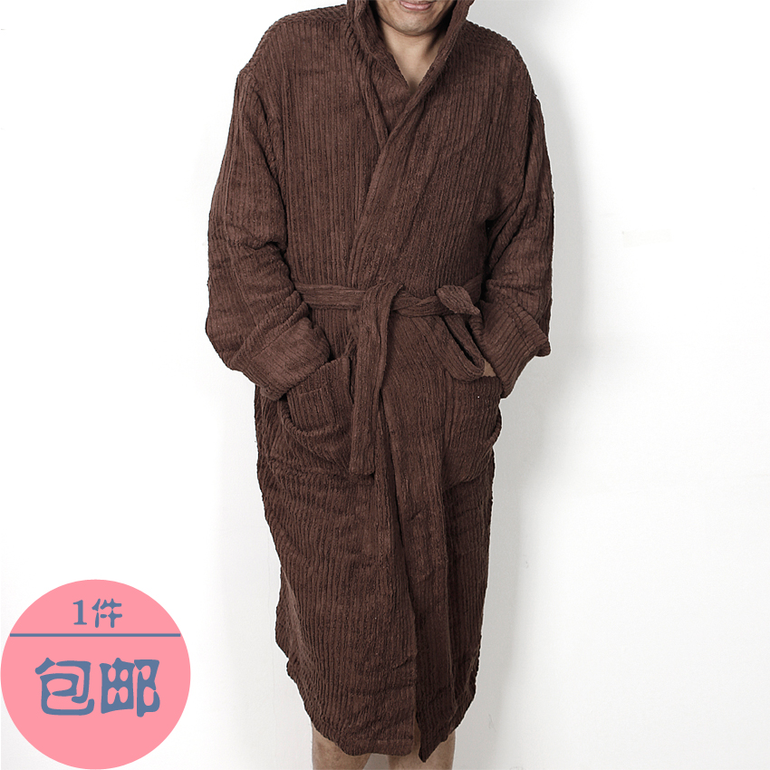 Towel cloth coffee lacing ultra long section of thick lounge bathrobe robe sleepwear