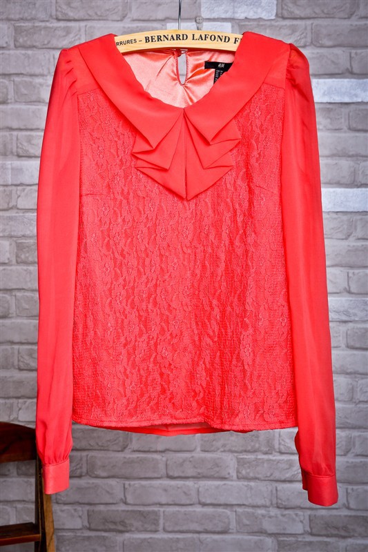 Trade with the single 2013 European and American Wind new bow collar lace long-sleeved shirts for women chiffon shirt