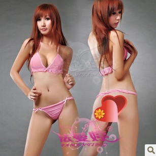 Transparent female underwear skimpily set ruffle bikini 9124