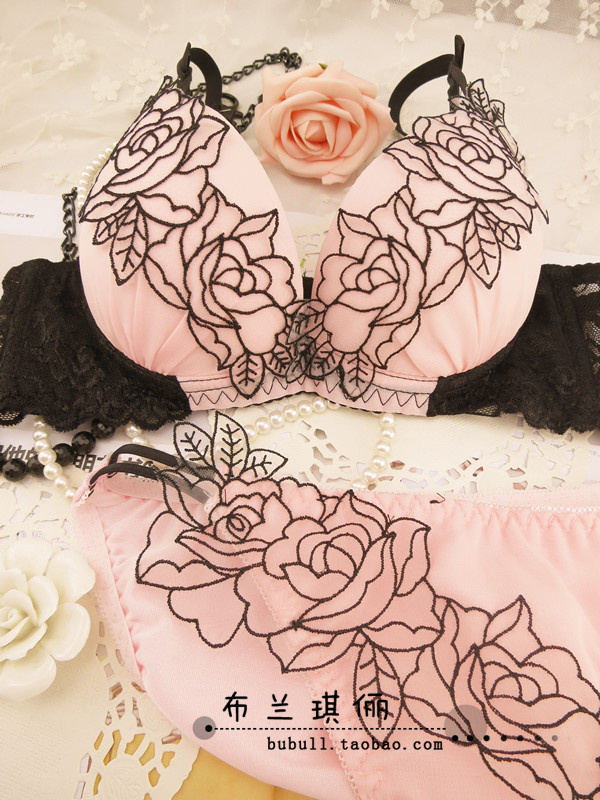 Transparent rose sexy push up elegant underwear the temptation to set sweet flower lace bra 3 breasted