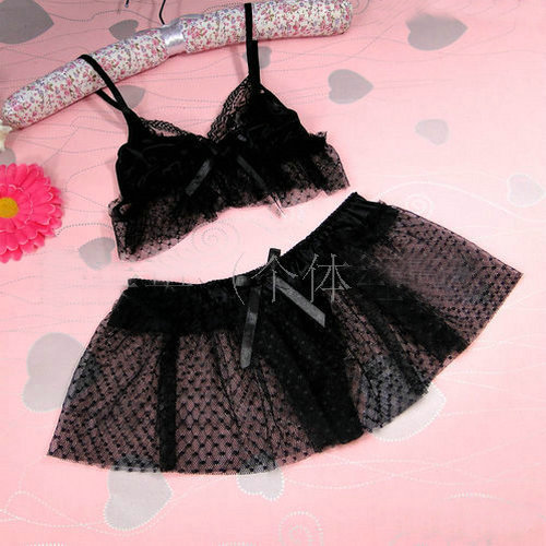 Transparent temptation bra thong miniskirt set sleepwear nightgown female lingerie