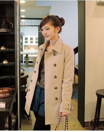 Trench poncho cape double breasted slim waist woolen outerwear wool coat