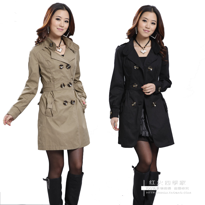 Trench Women 2012 women's turn-down collar double breasted long design spring and autumn slim outerwear