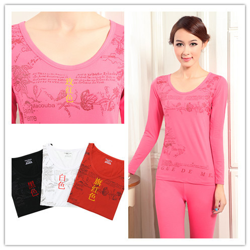 Trend 2012 ultrafine goatswool thermal underwear set print women's