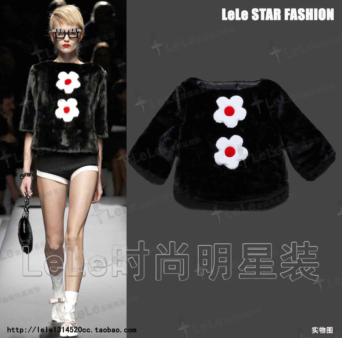 Trend 2013 spring fashion ruslana korshunova thickening marten velvet black-and-white flower fur short design top Free Shipping